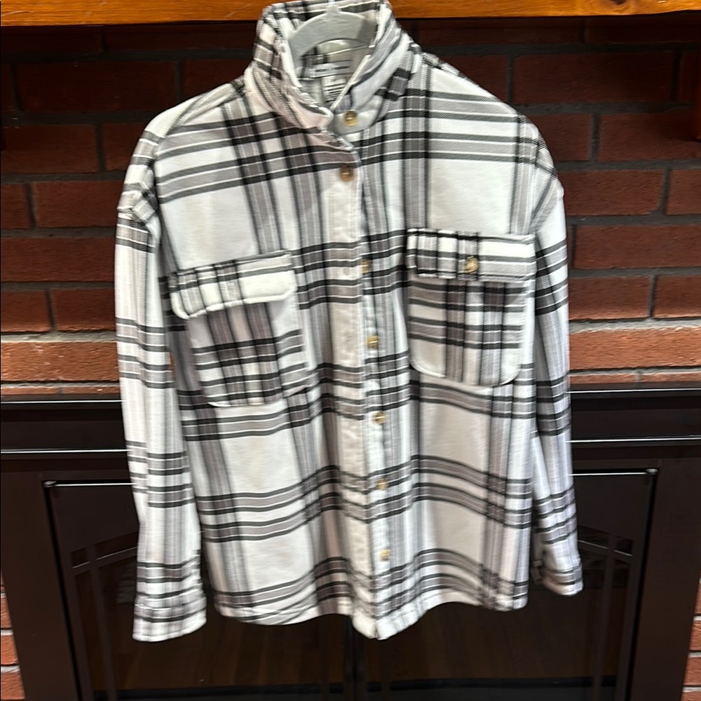 Black and White Button Down Shirt with Classic Plaid Design